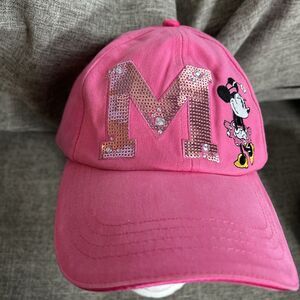 Pink Minnie Disney Parks Baseball Cap Adjustable Straps Sequin M One Size Cotton